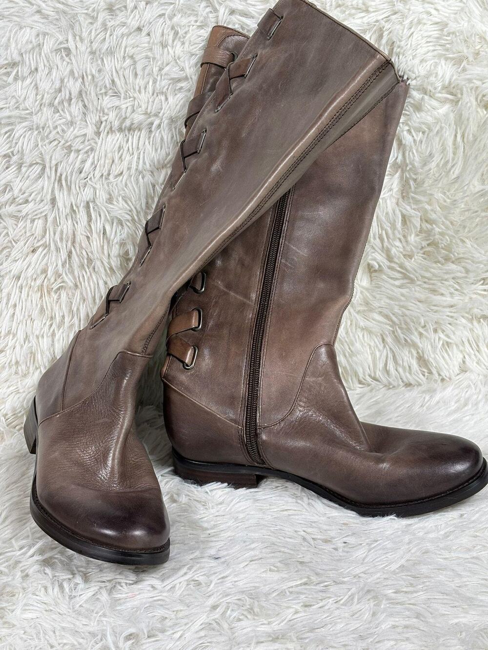 Arturo Chiang Boots Womens Size 6M Brown Leather Knee High Riding Zip Lace Up